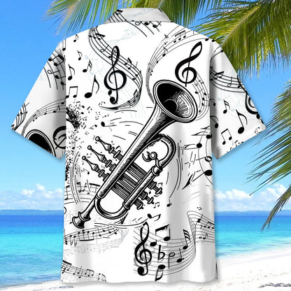 Trumpet Black and White Hawaiian Shirt, custom shirt gift for men (view 4)