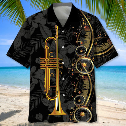 Trumpet Black Hawaiian Shirt, custom shirt gift for men