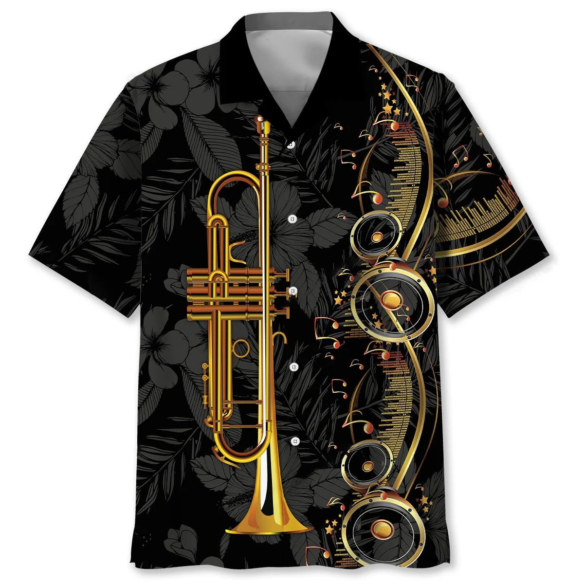 Trumpet Black Hawaiian Shirt, custom shirt gift for men (view 2)
