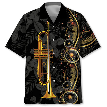 Trumpet Black Hawaiian Shirt, custom shirt gift for men (view 2)