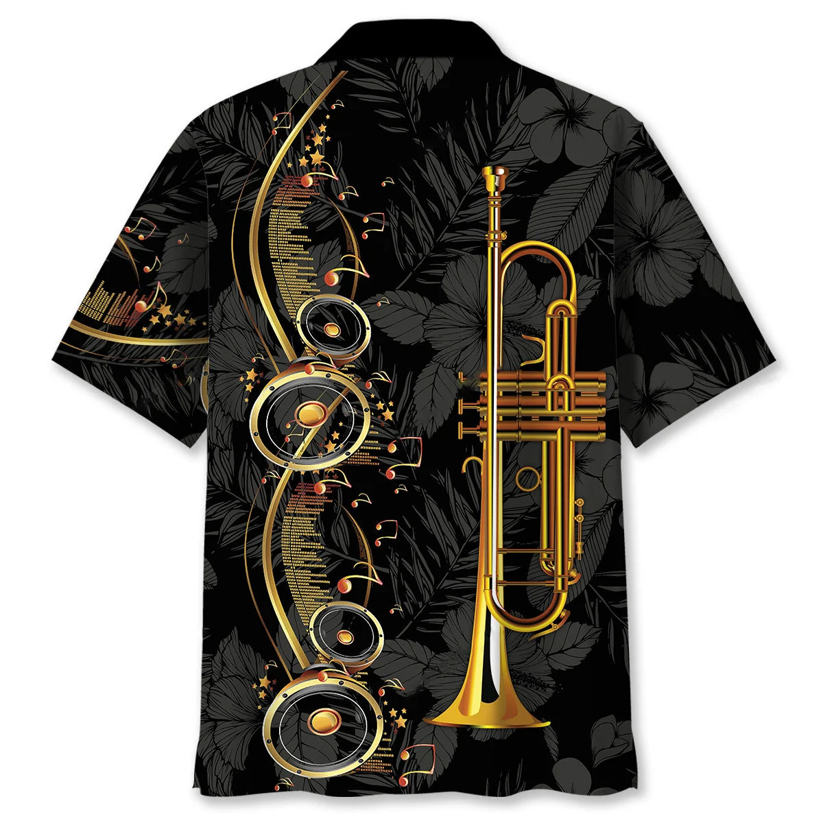 Trumpet Black Hawaiian Shirt, custom shirt gift for men (view 3)