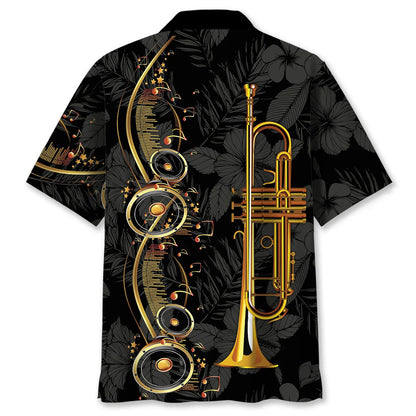 Trumpet Black Hawaiian Shirt, custom shirt gift for men (view 3)