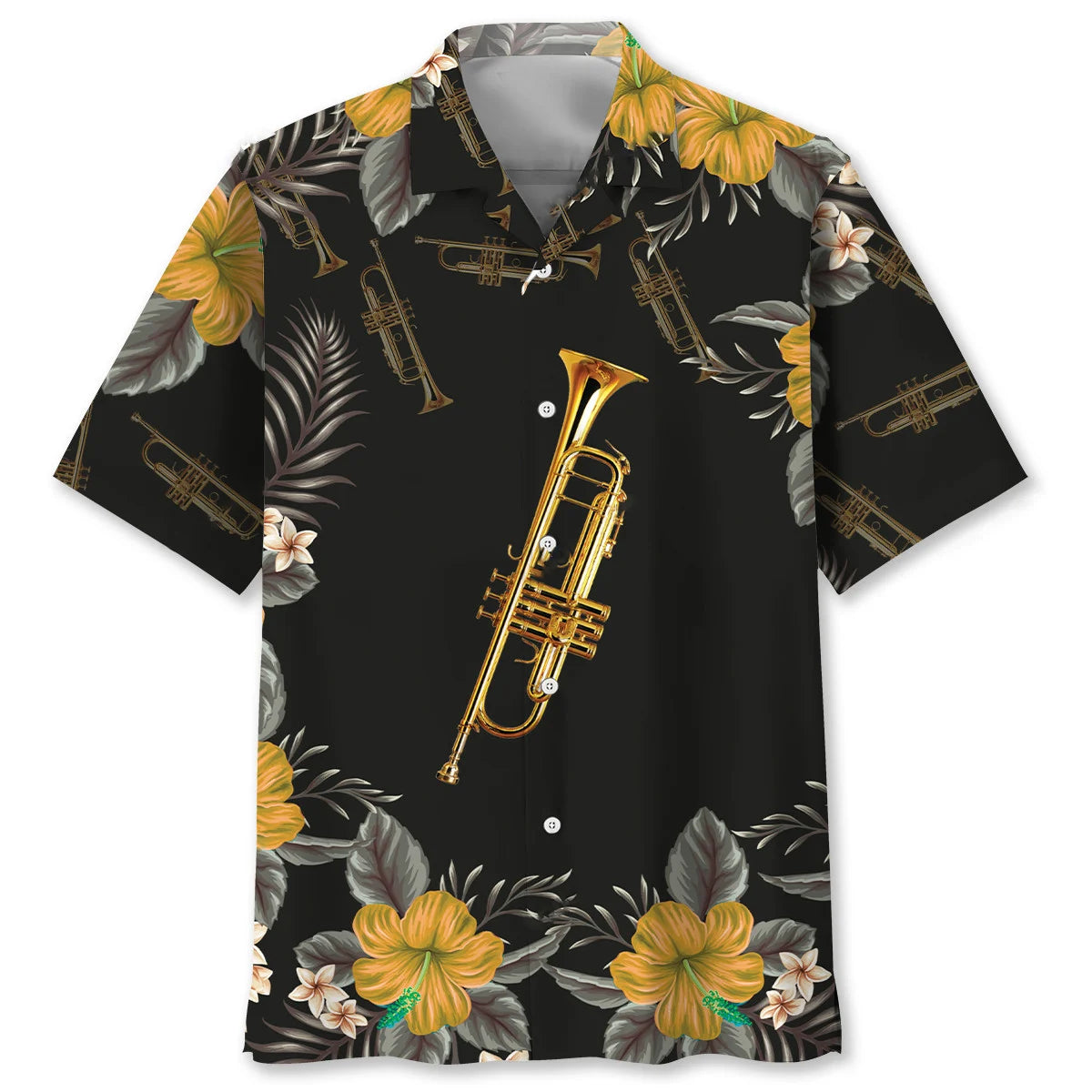 Trumpet Tropical Hibiscus Hawaiian Shirt, custom shirt gift for men