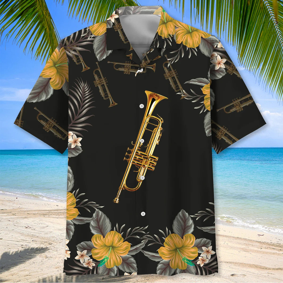 Trumpet Tropical Hibiscus Hawaiian Shirt, custom shirt gift for men (view 2)