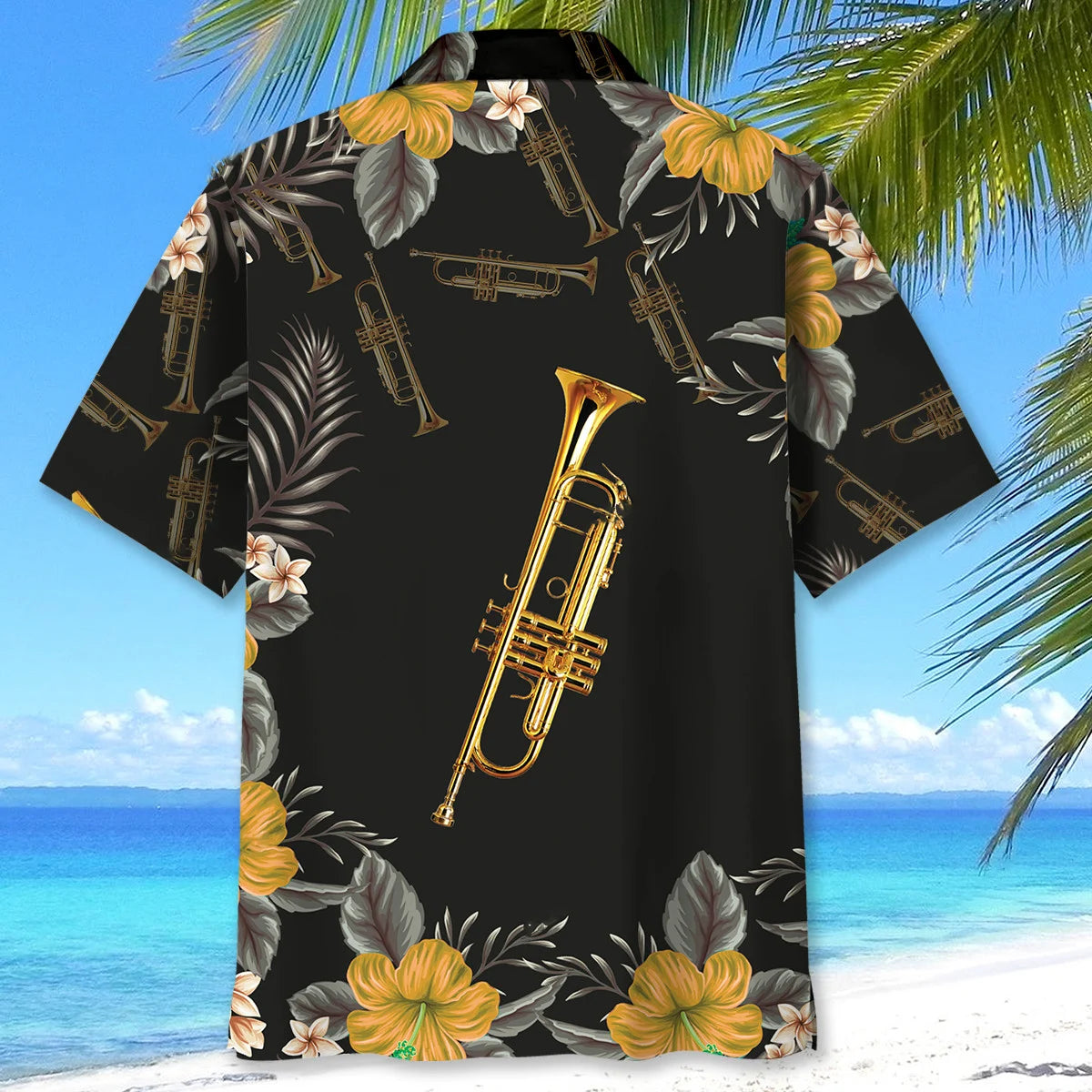 Trumpet Tropical Hibiscus Hawaiian Shirt, custom shirt gift for men (view 4)