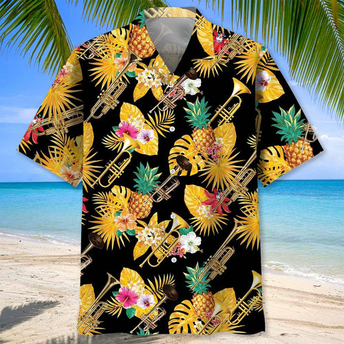 Trumpet Yellow Tropical Hawaiian Shirt, custom shirt gift for men