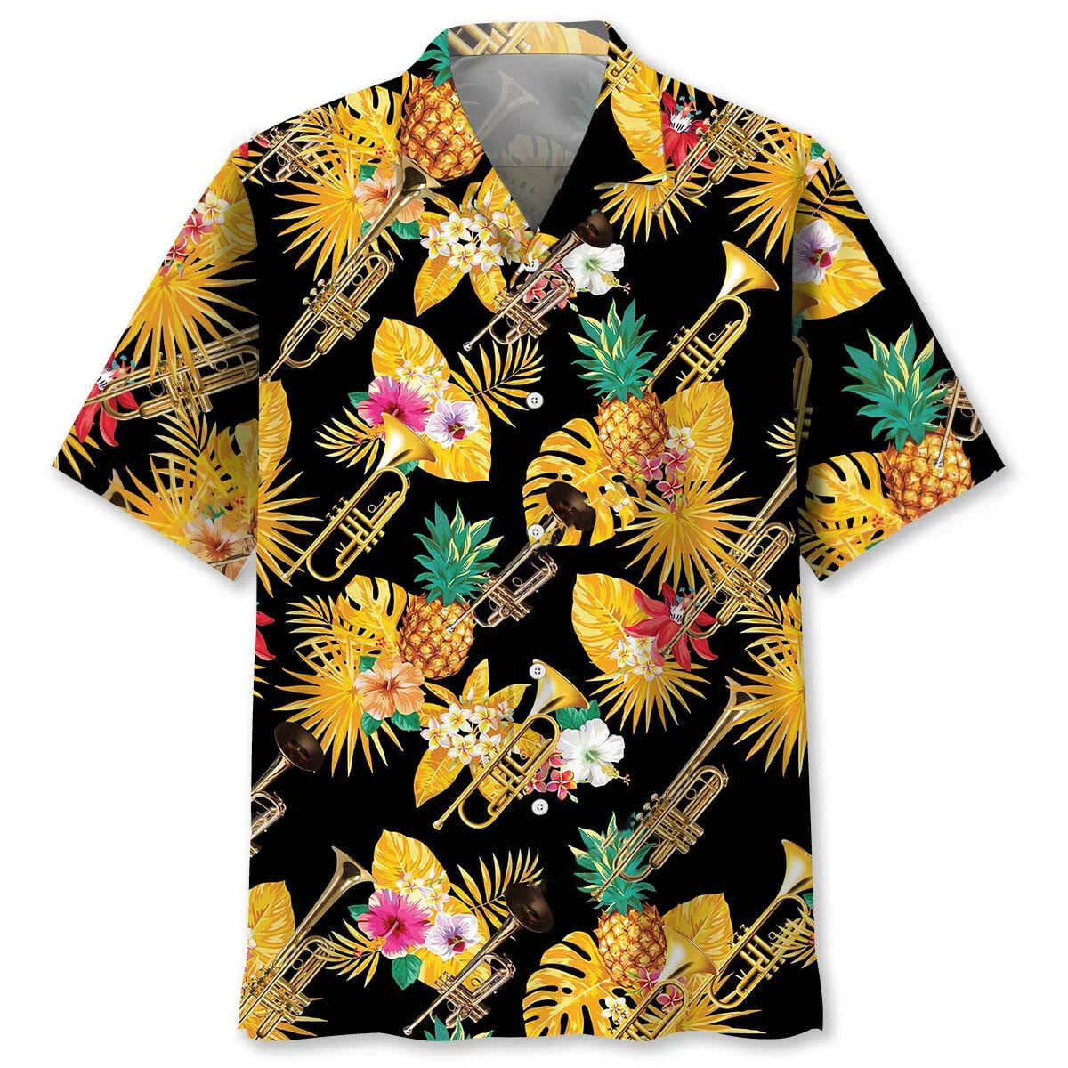 Trumpet Yellow Tropical Hawaiian Shirt, custom shirt gift for men (view 2)