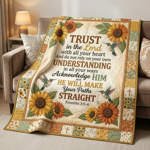 Trust In The Lord Sunflower Quilt Blanket