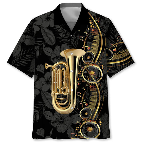 Tuba Black Music Hawaiian Shirt, custom shirt gift for men