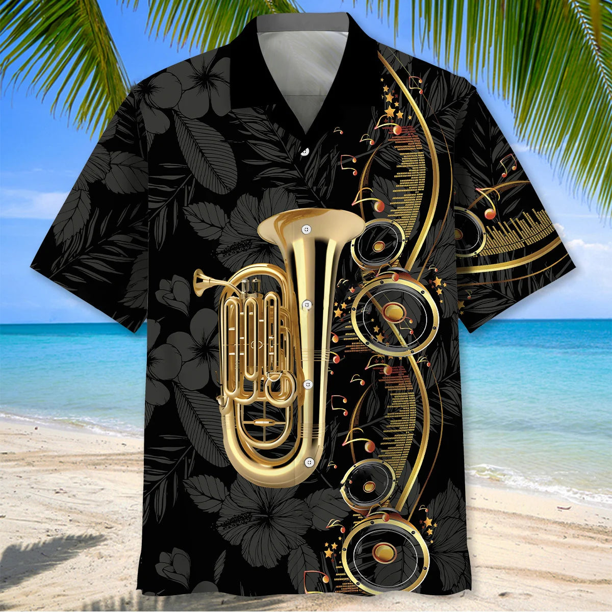 Tuba Black Music Hawaiian Shirt, custom shirt gift for men (view 2)