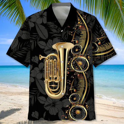 Tuba Black Music Hawaiian Shirt, custom shirt gift for men (view 2)