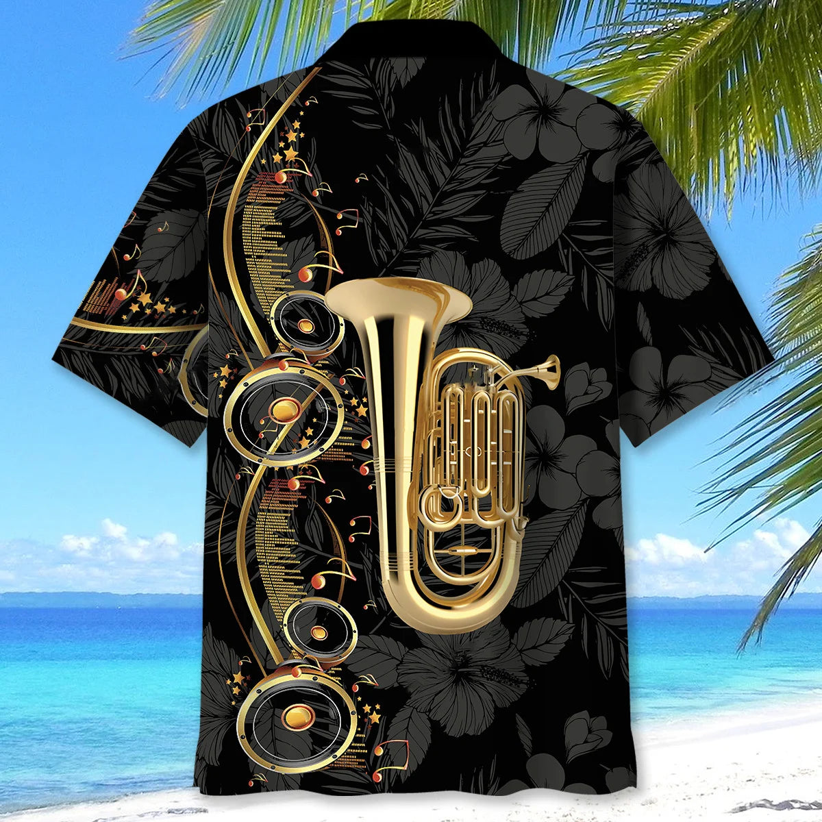 Tuba Black Music Hawaiian Shirt, custom shirt gift for men (view 3)