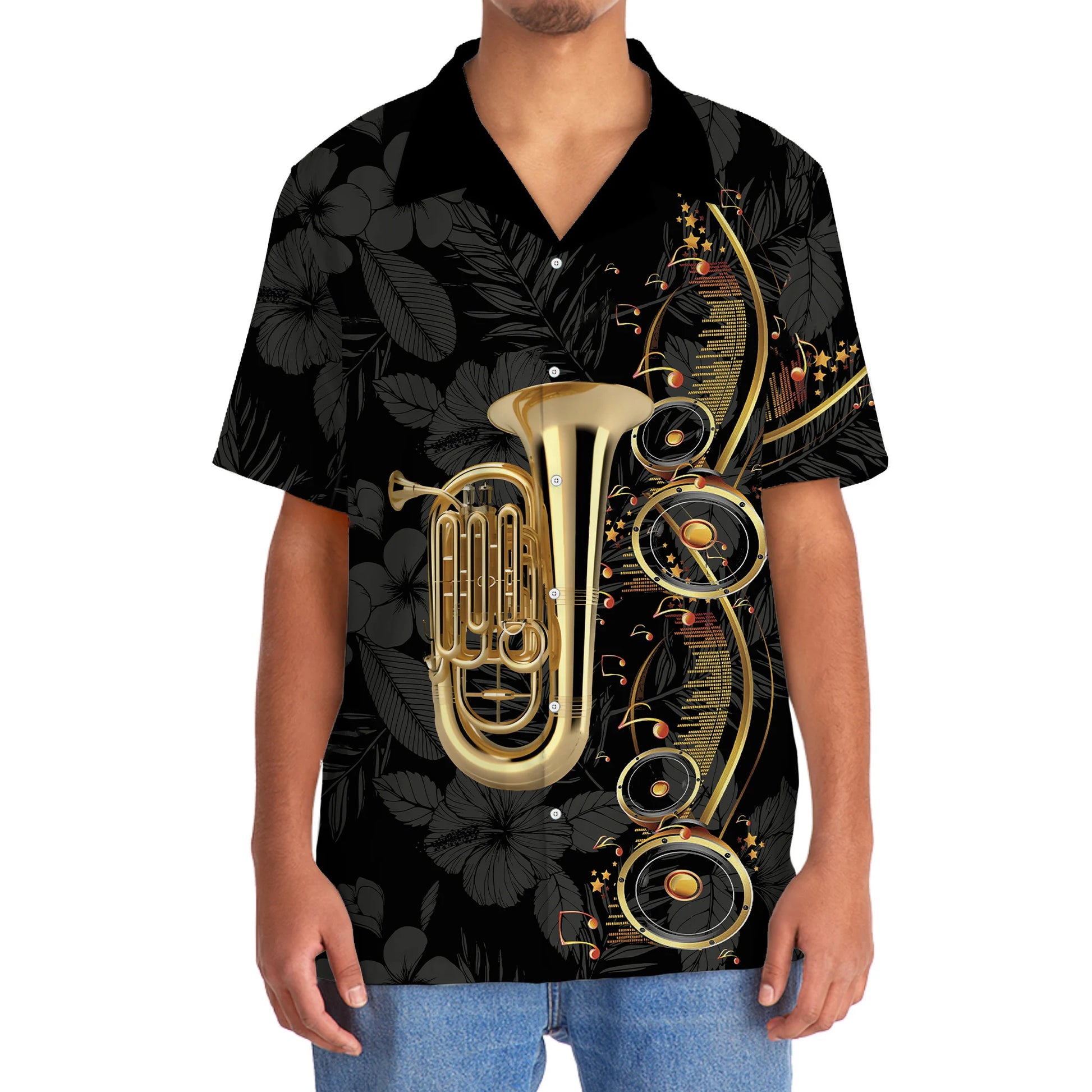 Tuba Black Music Hawaiian Shirt, custom shirt gift for men (view 5)