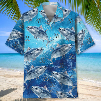 Tuna Fish Blue Hawaiian Shirt, custom shirt gift for men (view 2)