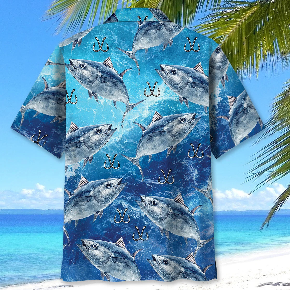 Tuna Fish Blue Hawaiian Shirt, custom shirt gift for men (view 3)