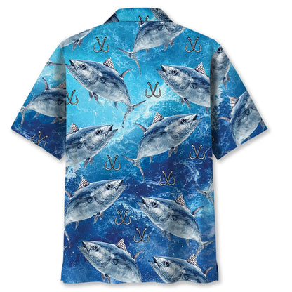 Tuna Fish Blue Hawaiian Shirt, custom shirt gift for men (view 4)