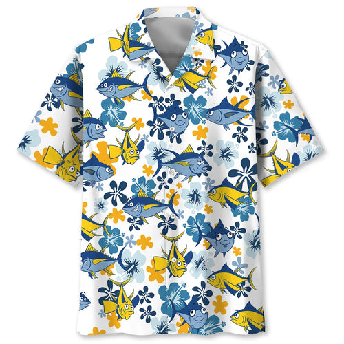 Tuna Hibiscus Blue Hawaiian Shirt, custom shirt gift for men