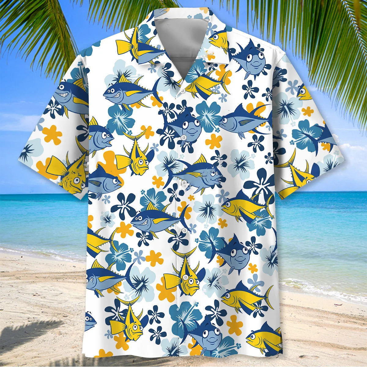 Tuna Hibiscus Blue Hawaiian Shirt, custom shirt gift for men (view 2)