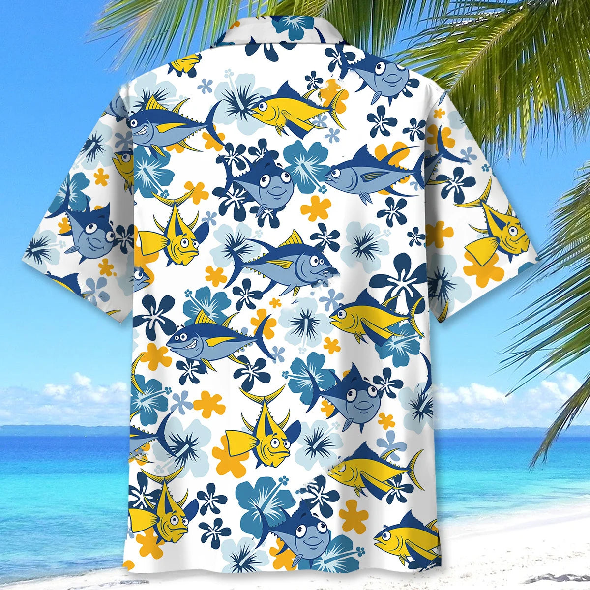 Tuna Hibiscus Blue Hawaiian Shirt, custom shirt gift for men (view 3)