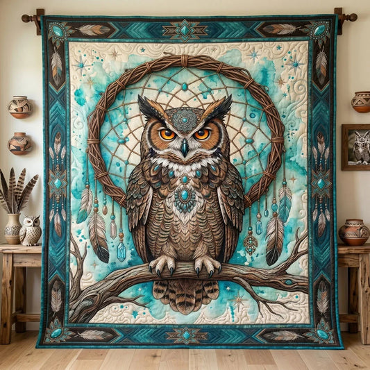 Turquoise Dreamcatcher Owl Quilt Blanket