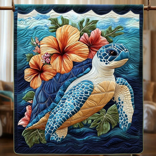 Turtle And Hibiscus Quilt Blanket
