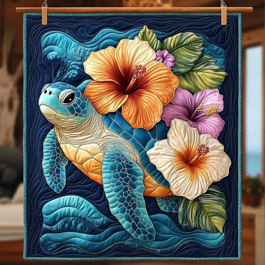 Turtle And Hibiscus Quilt Blanket