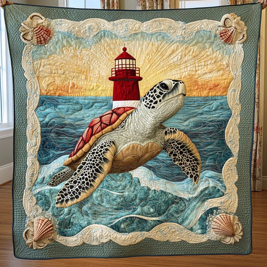Turtle And Lighthouse Quilt Blanket