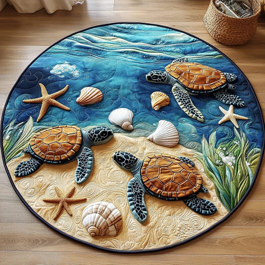 Turtle Coral Garden Quilted Round Mat