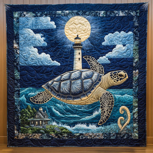Turtle In The Moonlit Night Quilt Blanket