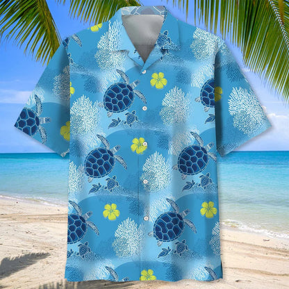 Turtle Family Tropical Hawaiian Shirt, custom shirt gift for men