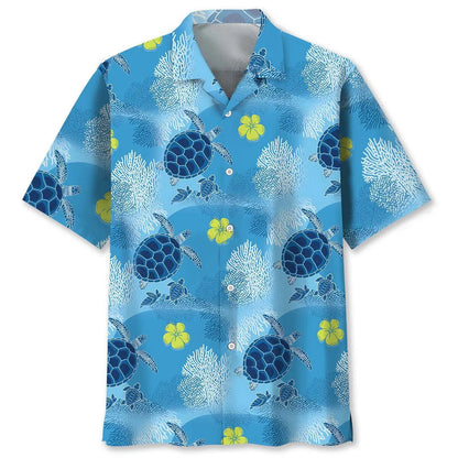 Turtle Family Tropical Hawaiian Shirt, custom shirt gift for men (view 2)