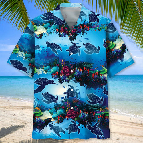 Turtle Ocean Hawaiian Shirt, custom shirt gift for men