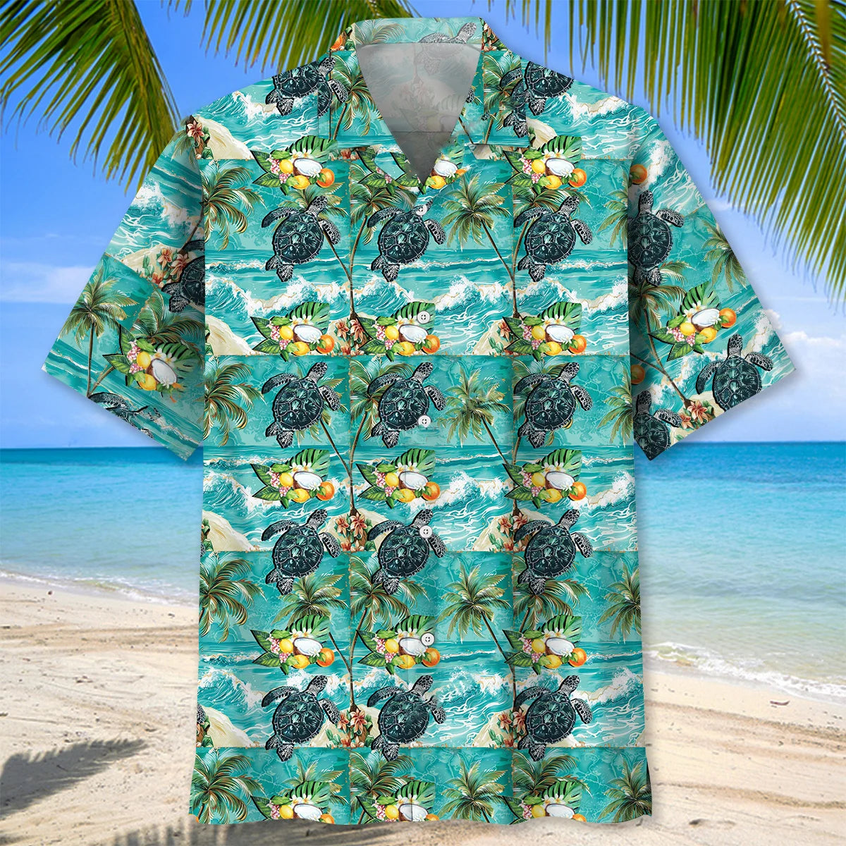 Turtle Tropical Beach Hawaiian Shirt, custom shirt gift for men
