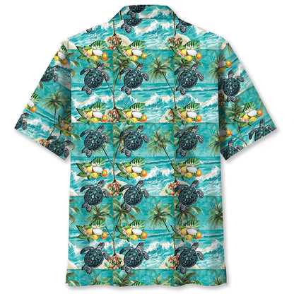 Turtle Tropical Beach Hawaiian Shirt, custom shirt gift for men (view 2)