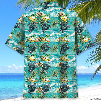 Turtle Tropical Beach Hawaiian Shirt, custom shirt gift for men (view 3)