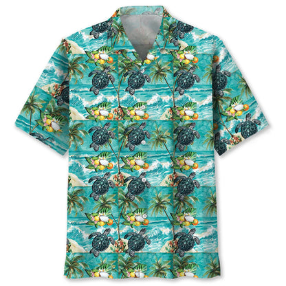 Turtle Tropical Beach Hawaiian Shirt, custom shirt gift for men (view 4)