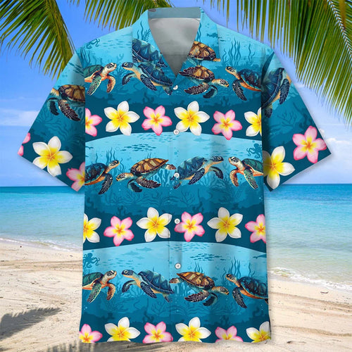 Turtle Under Sea Tropical Hawaiian Shirt, custom shirt gift for men