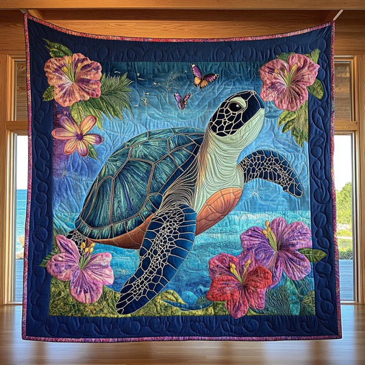 Twilight Ocean Turtle Quilt Blanket