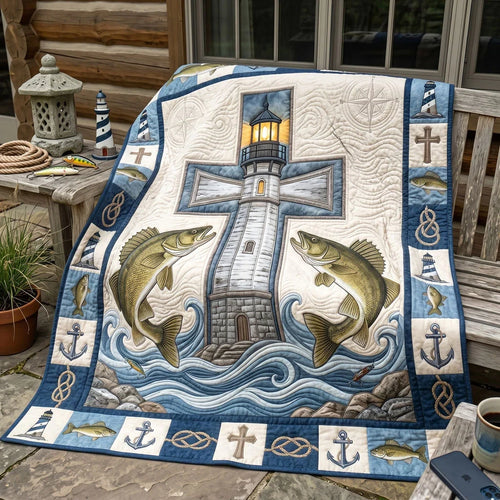 Twin Walleye Lighthouse Cross Quilt Blanket