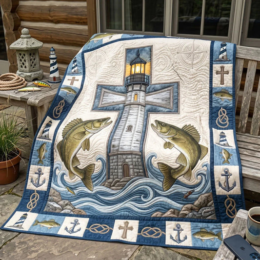 Twin Walleye Lighthouse Cross Quilt Blanket