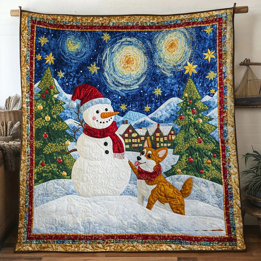 Twinkle Night Snowman Quilt Blanket