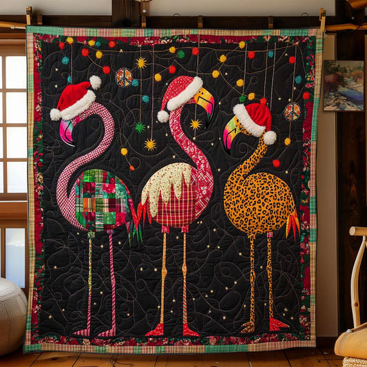Twinkling Flamingo Christmas Quilt Blanket