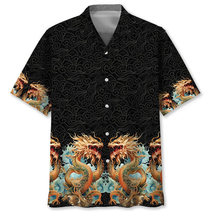 Twins Chinese Dragon Hawaiian Shirt, custom shirt gift for men (view 2)