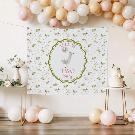 Silly Goose 2nd Birthday Tapestry Personalized Two Silly Goose Party Backdrop Custom Name Birthday Banner, personalized bi...