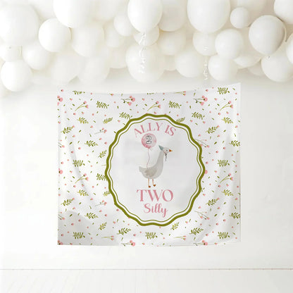 Silly Goose 2nd Birthday Tapestry Personalized Two Silly Goose Party Backdrop Custom Name Birthday Banner, personalized bi...