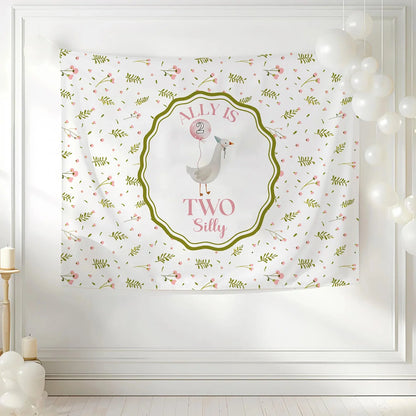 Silly Goose 2nd Birthday Tapestry Personalized Two Silly Goose Party Backdrop Custom Name Birthday Banner, personalized bi...
