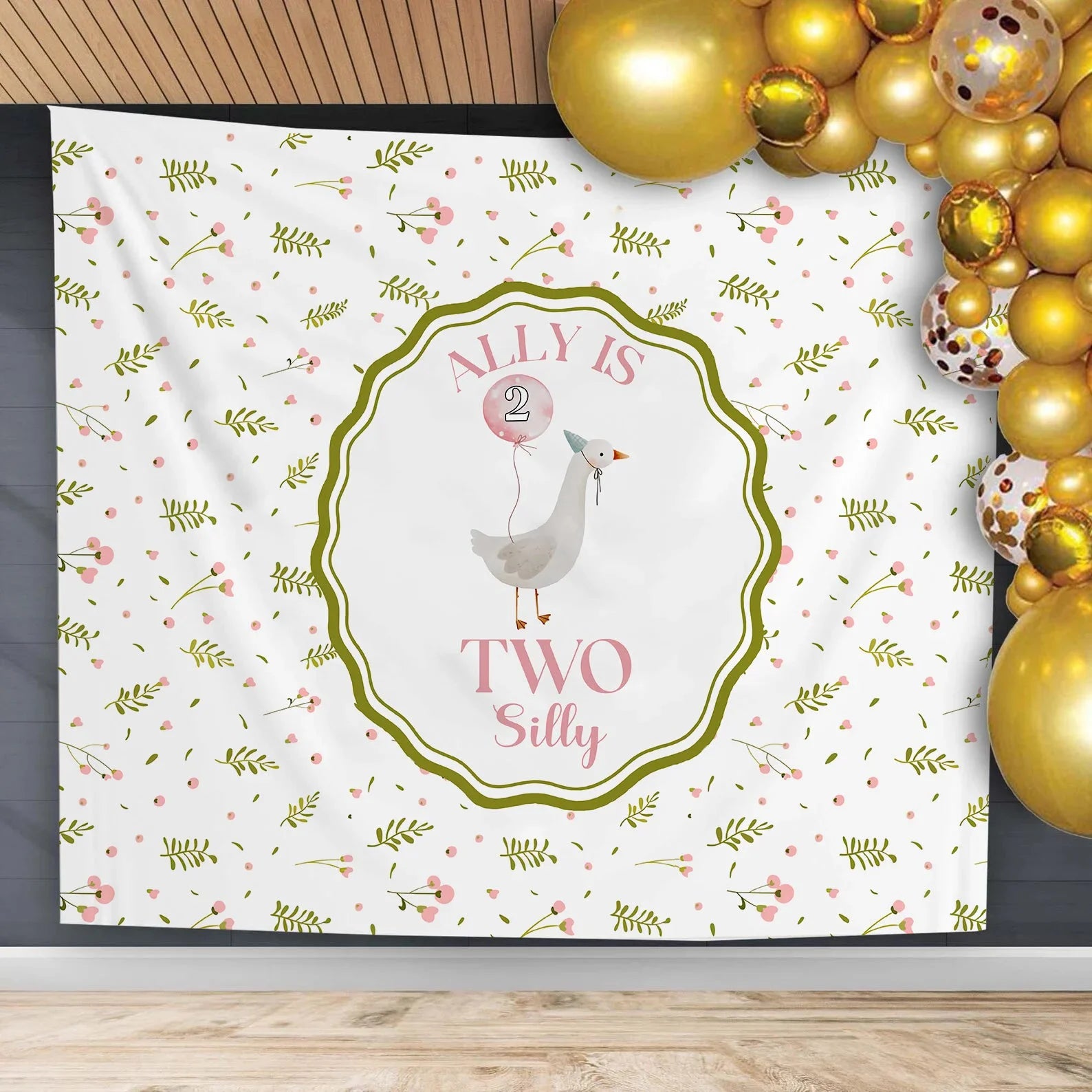 Silly Goose 2nd Birthday Tapestry Personalized Two Silly Goose Party Backdrop Custom Name Birthday Banner, personalized bi...