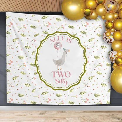 Silly Goose 2nd Birthday Tapestry Personalized Two Silly Goose Party Backdrop Custom Name Birthday Banner, personalized bi...