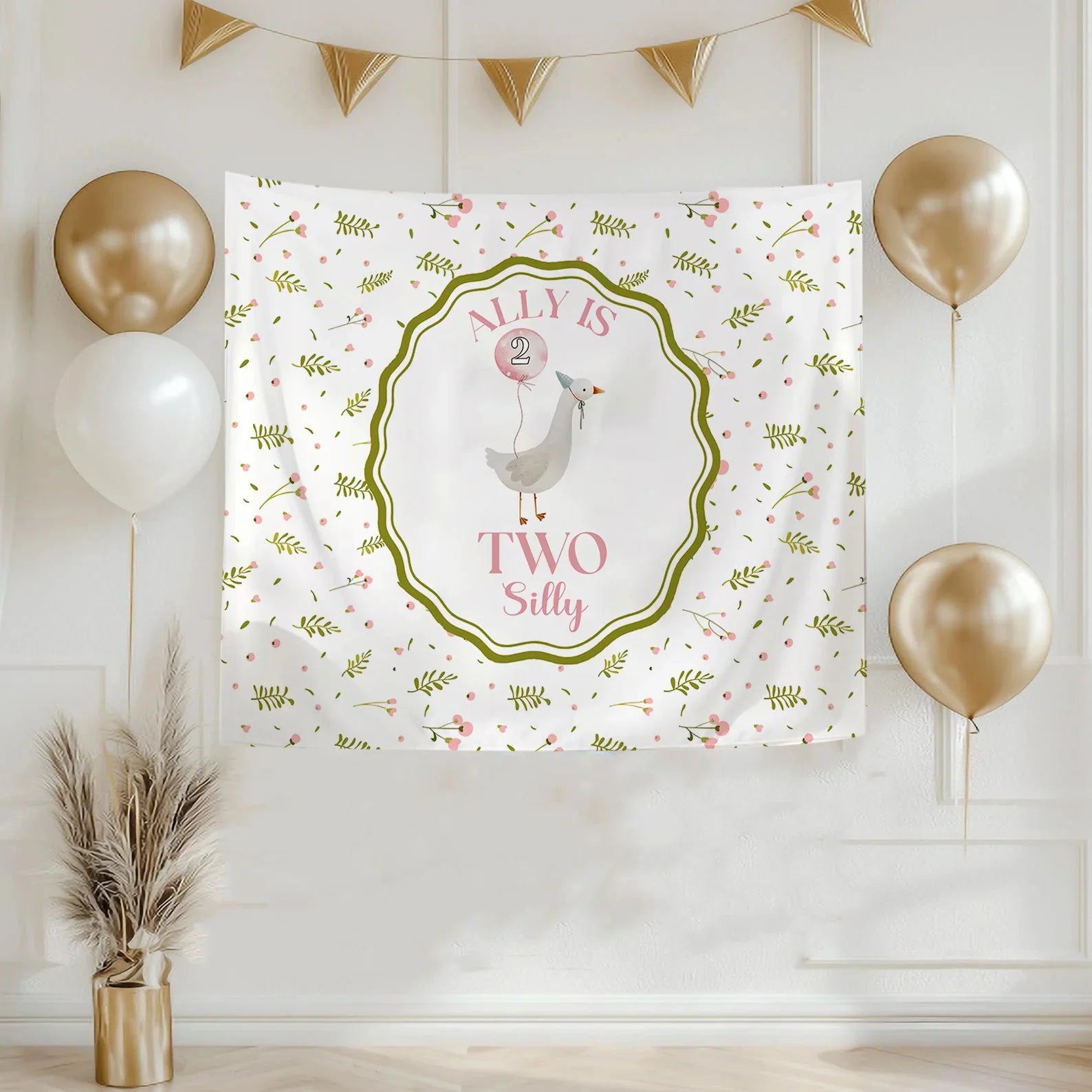 Silly Goose 2nd Birthday Tapestry Personalized Two Silly Goose Party Backdrop Custom Name Birthday Banner, personalized bi...