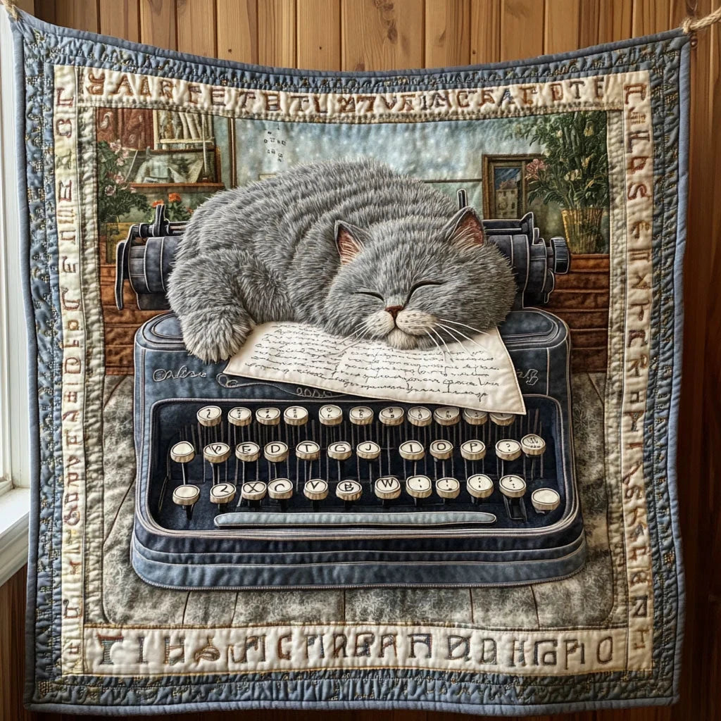 Typewriter Lazy Cat Quilt Blanket